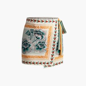 Commense Floral Print Mini Skirt - Cream and Green